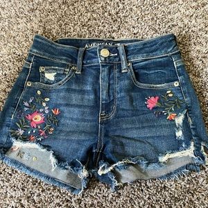 AE jean shorts w flower stitched accents